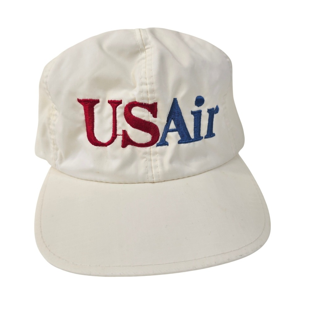 Vintage USAir Yupoong Nylon Snapback Hat White Airline Pilot Aviation Korea‎ 90s
